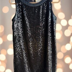 For Love and Liberty Elegant Black Sequin Midi Dress | Sleeveless